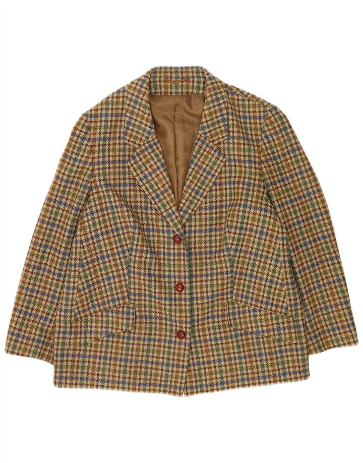 Giacca blazer vintage da donna a 3 bottoni UK 20 2XL pied de poule beige