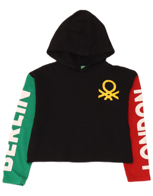 Maglione con cappuccio grafico corto per ragazze Benetton 10-11 anni XL color block nero