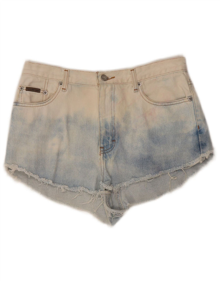 CALVIN KLEIN Pantaloncini di jeans da donna US 10 Large W32 Blu Tie Dye Cotton