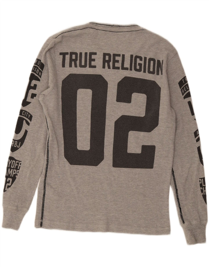 True Religion Top grafico da uomo a maniche lunghe in cotone grigio piccolo