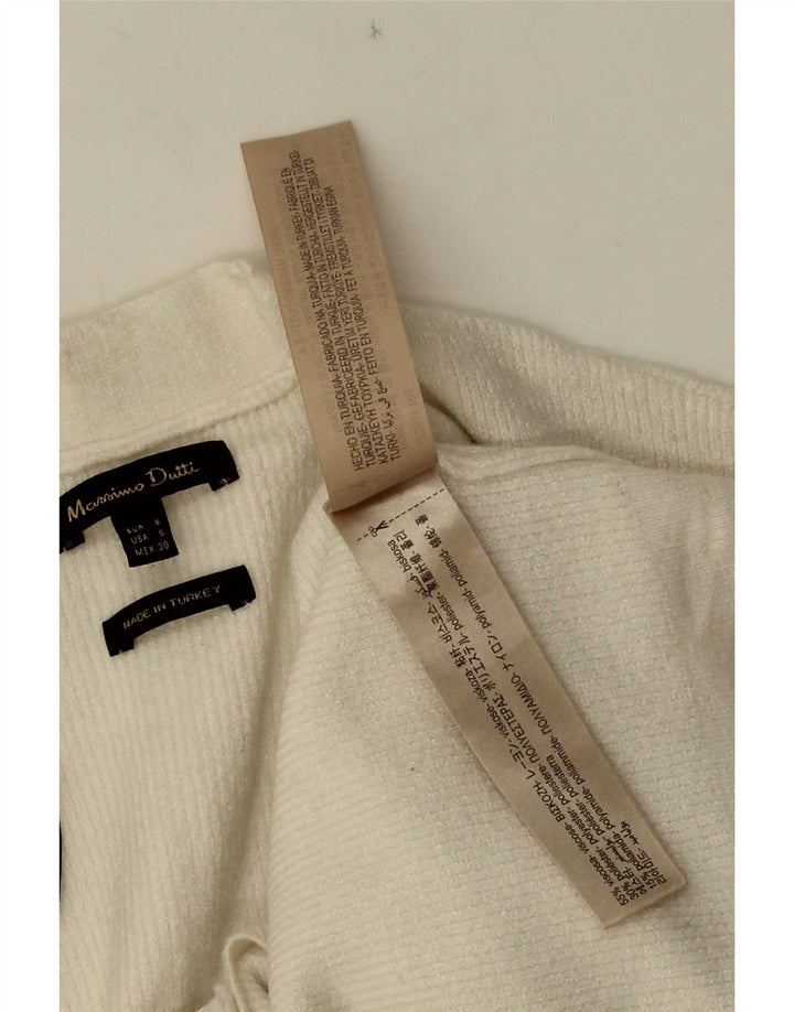 Massimo Dutti Maglione cardigan corto da donna UK 10 piccolo viscosa bianca