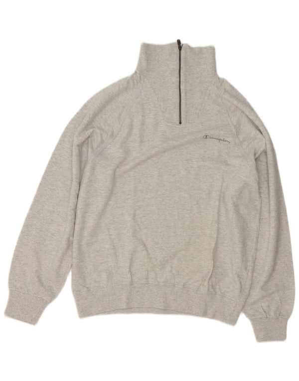 Felpa Champion da uomo con zip e collo, maglione, cotone chiazzato grigio medio