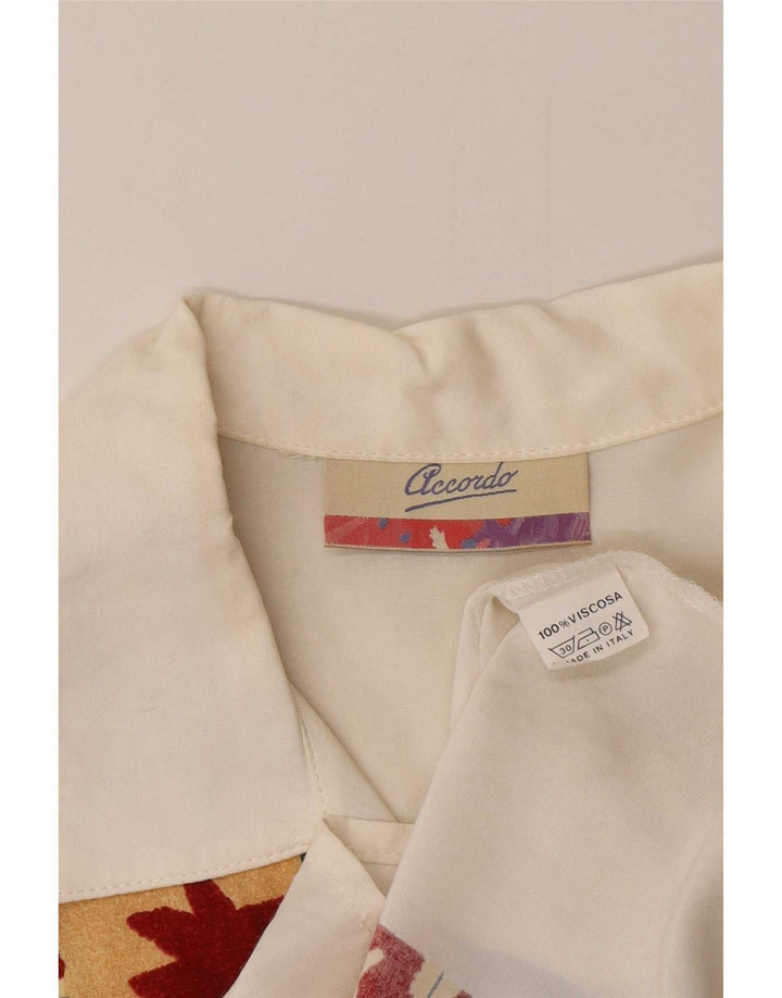 ACCORDO Camicetta a maniche corte da donna con motivo astratto UK 16 Large Bianca