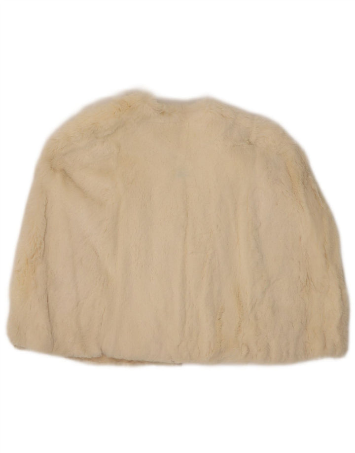 Cappotto mantella vintage in pelliccia sintetica da donna, taglia unica, bianco sporco