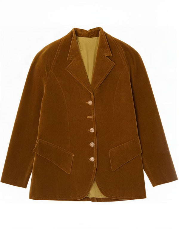 Giacca blazer in velluto a 5 bottoni vintage da donna UK 8 piccola kaki