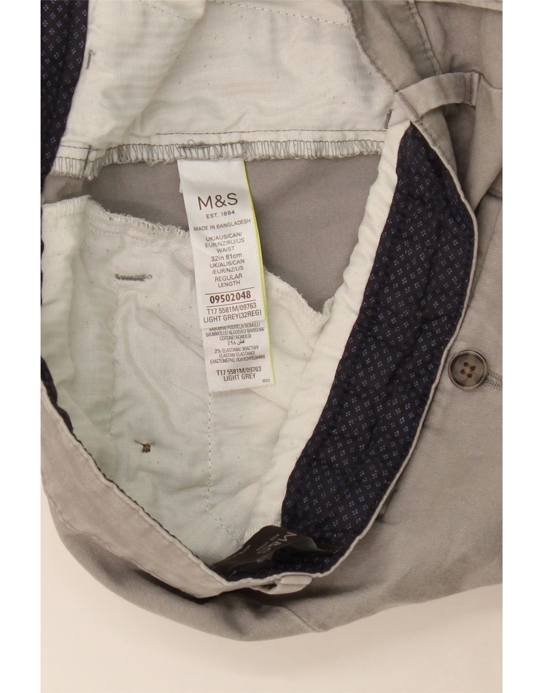 MARKS & SPENCER Pantaloncini chino da uomo W32 cotone grigio medio
