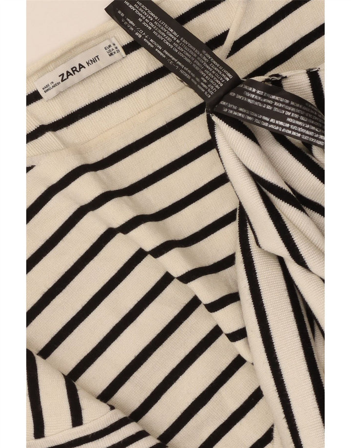 Top Zara da donna manica 3/4 UK 12 viscosa media bianca a righe nautica