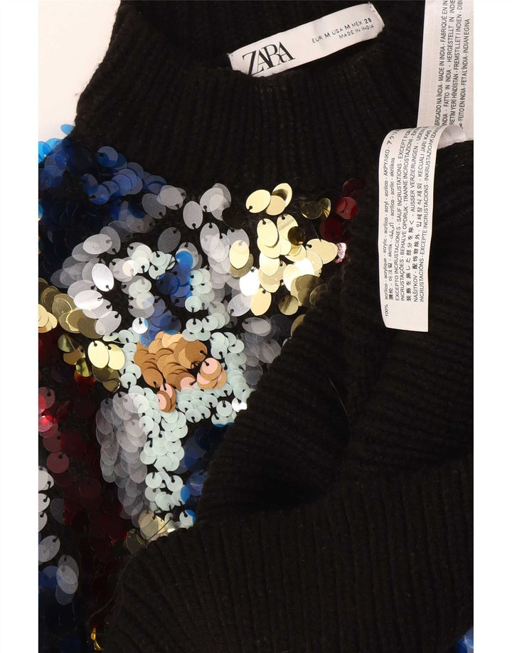 Maglione maglione a collo alto da donna Zara UK 12 medio multicolore screziato