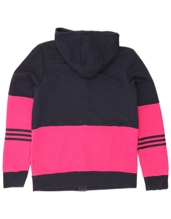 Felpa con cappuccio e zip da donna Adidas UK 12/14 Colorblock medio blu navy