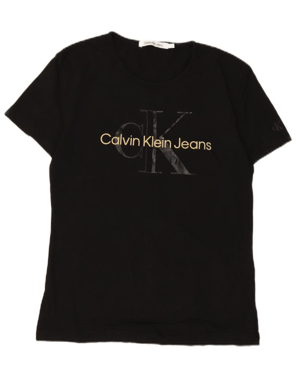 CALVIN KLEIN JEANS T-shirt grafica da donna Top UK 14 Large Nero