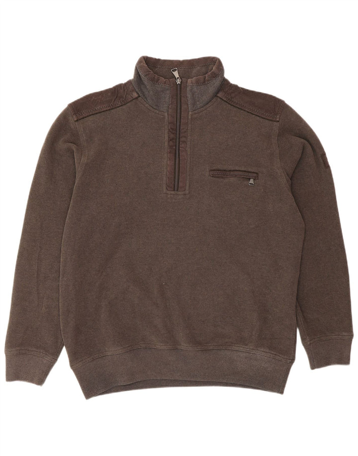 Maglione da uomo con zip e collo Pierre Cardin marrone medio