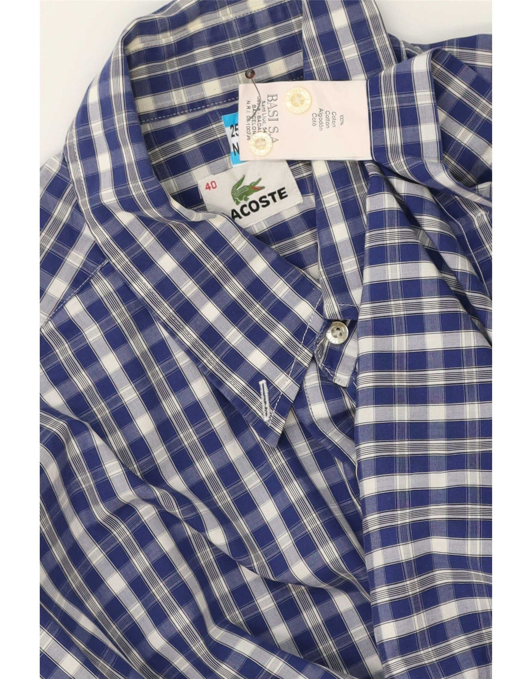 Camicia a maniche corte da uomo Lacoste taglia 40 in cotone a quadretti blu medio