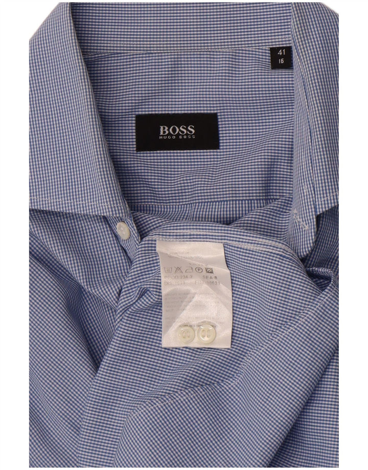 Camicia da uomo Hugo Boss taglia 41 16 grande cotone a quadretti blu