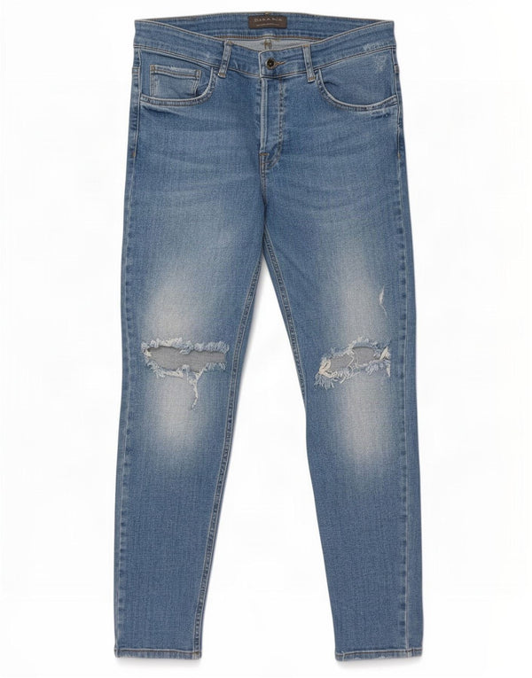 Jeans skinny effetto invecchiato da uomo Zara IT 42 Large W32 L28 cotone blu