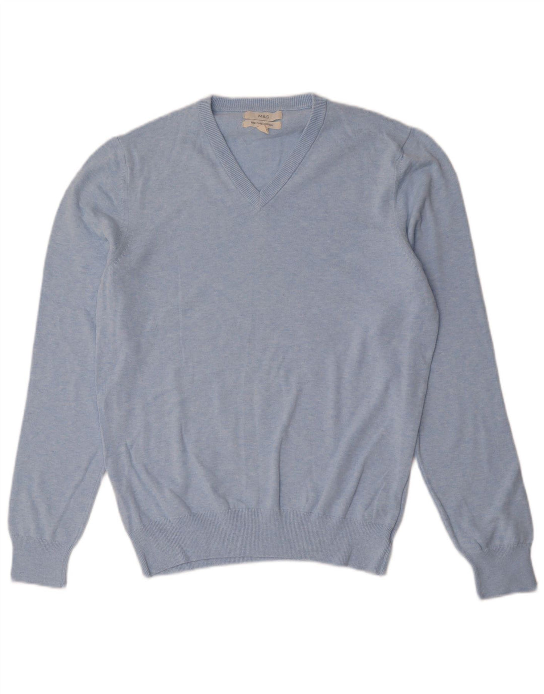 Maglione da uomo con scollo a V Marks & Spencer in cotone blu medio