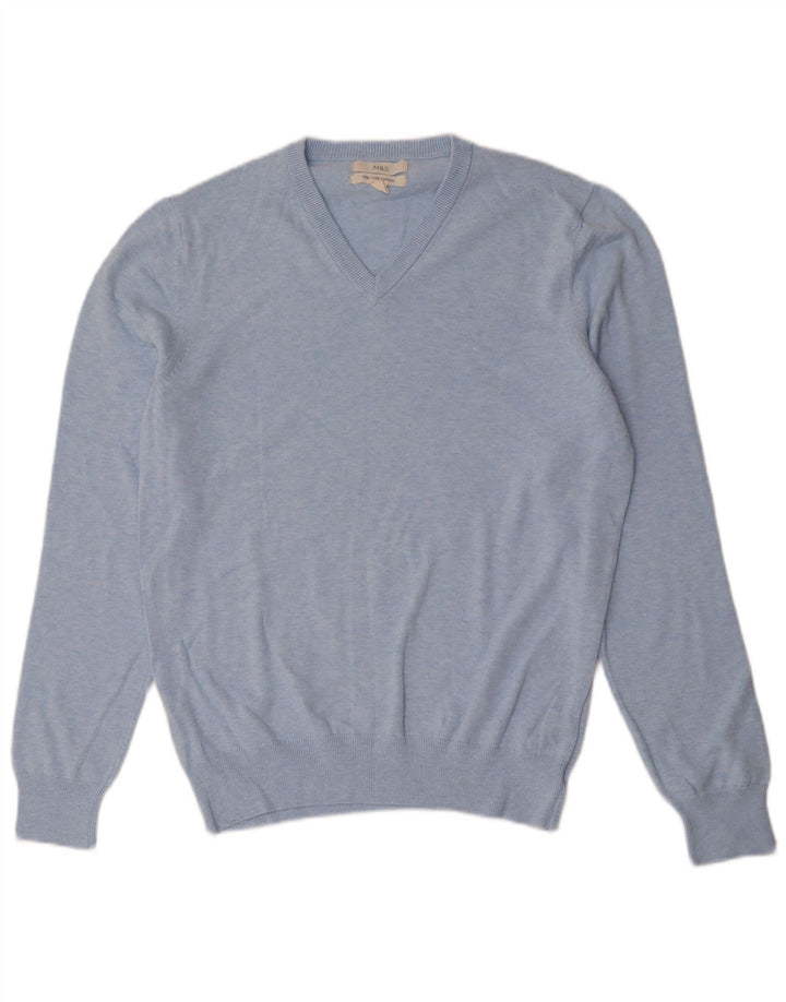 Maglione da uomo con scollo a V Marks & Spencer in cotone blu medio
