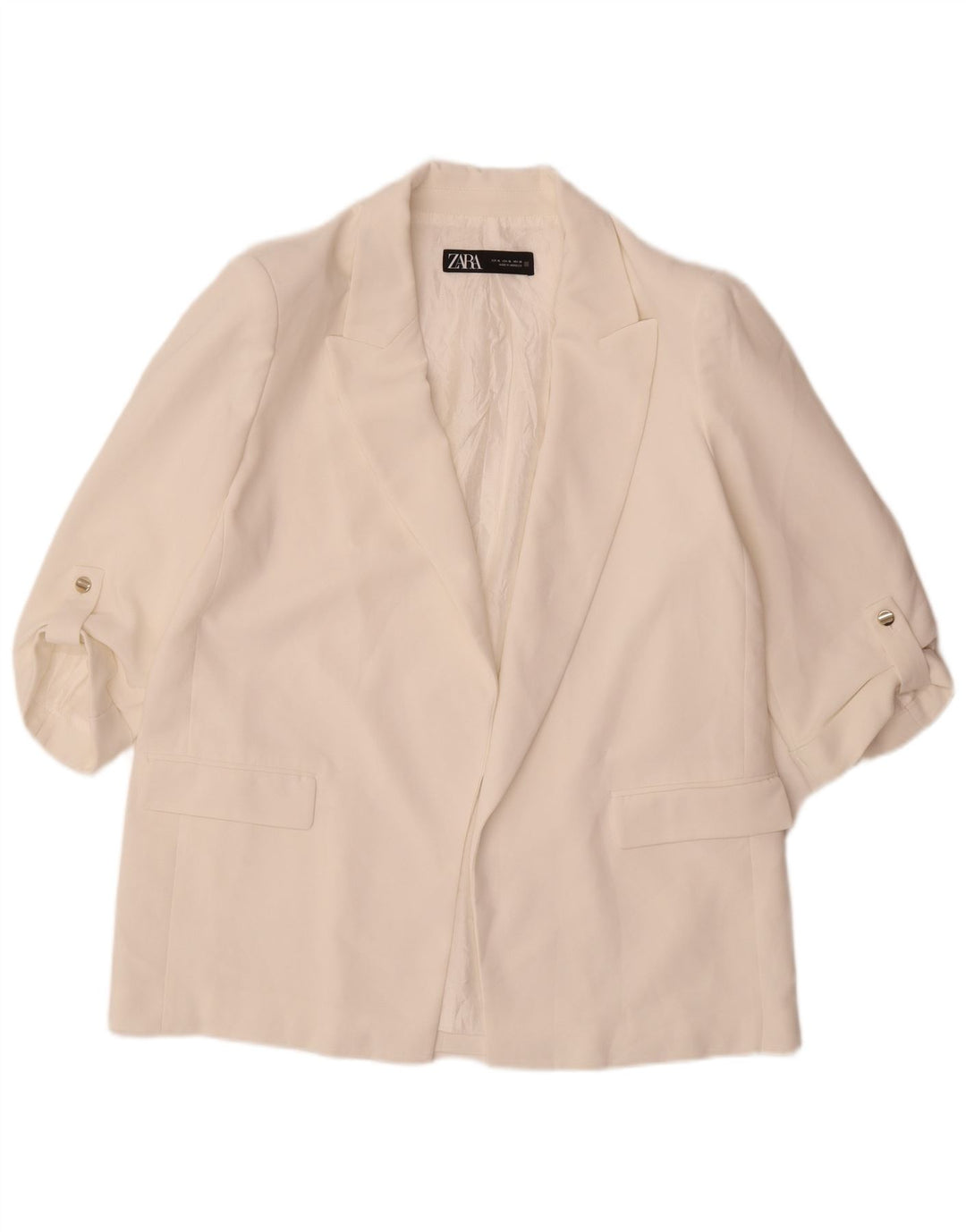 Giacca blazer aperta da donna con maniche a 3/4 Zara UK 18 XL poliestere bianco