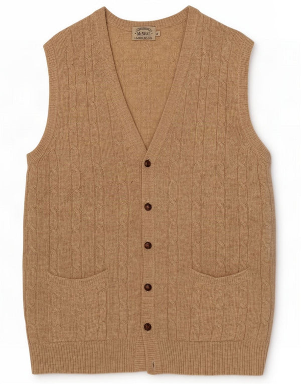 McNeal Maglione cardigan senza maniche da uomo in lana d'agnello screziata beige medio