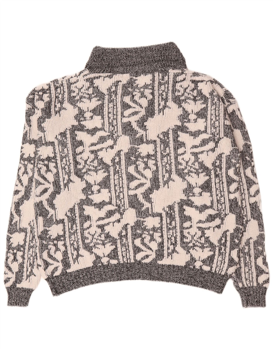 Maglione da uomo vintage con motivo astratto con collo a scialle XL grigio