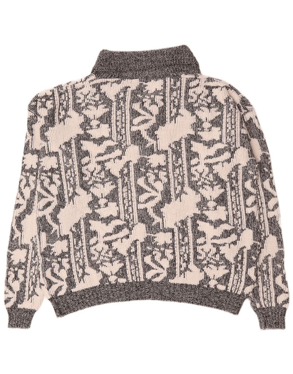 Maglione da uomo vintage con motivo astratto con collo a scialle XL grigio