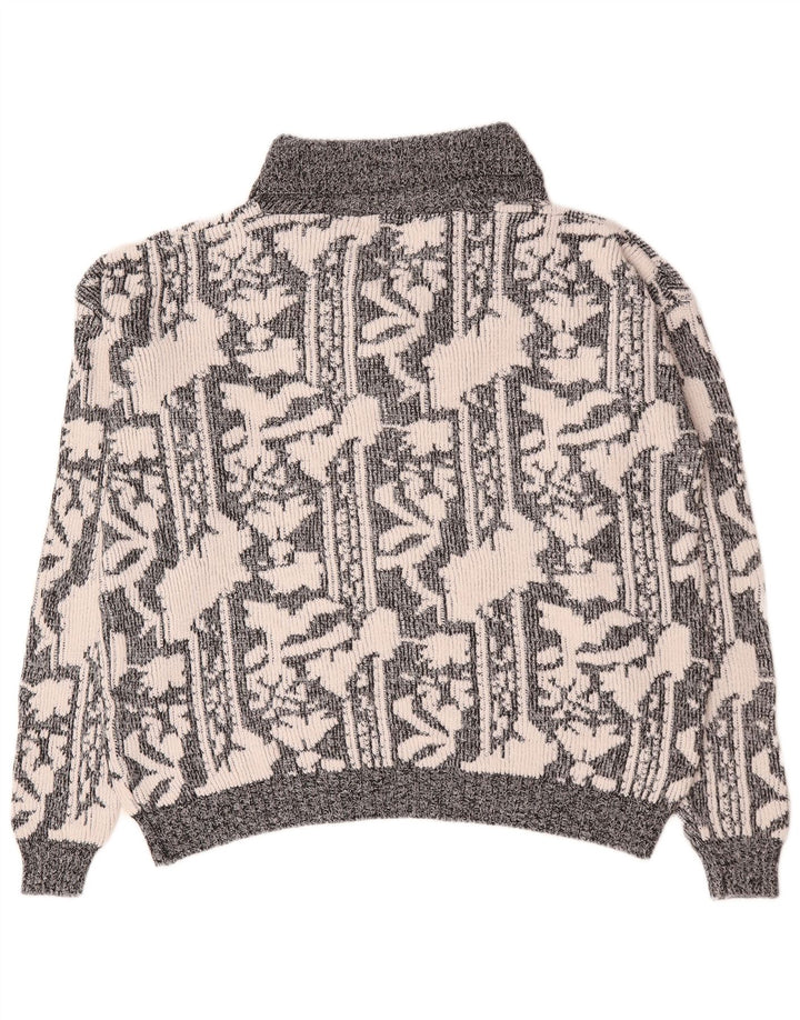 Maglione da uomo vintage con motivo astratto con collo a scialle XL grigio