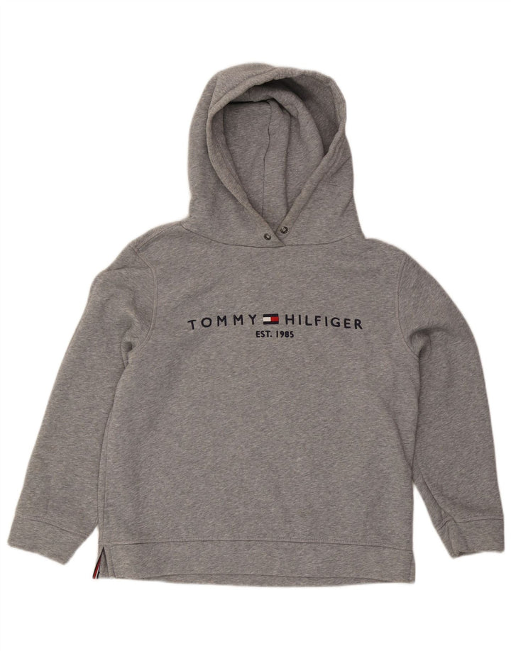 TOMMY HILFIGER Maglione con cappuccio grafico oversize da donna UK 14 Grigio medio