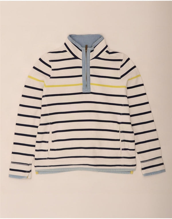 Felpa da donna con collo con zip Fat Face, maglione, UK 14, cotone a righe grandi bianche