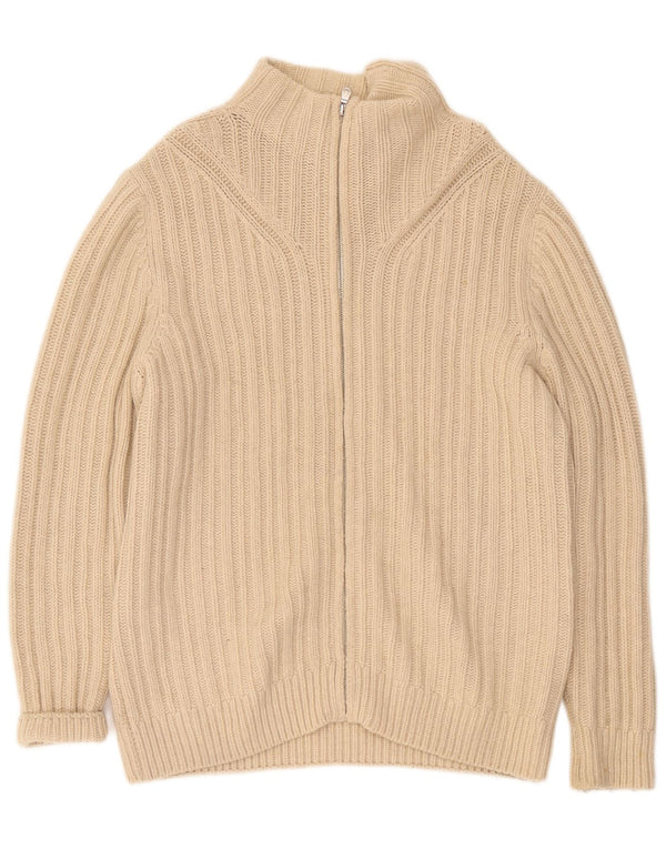 Maglione cardigan con zip intera da uomo Fred Perry XL in lana beige