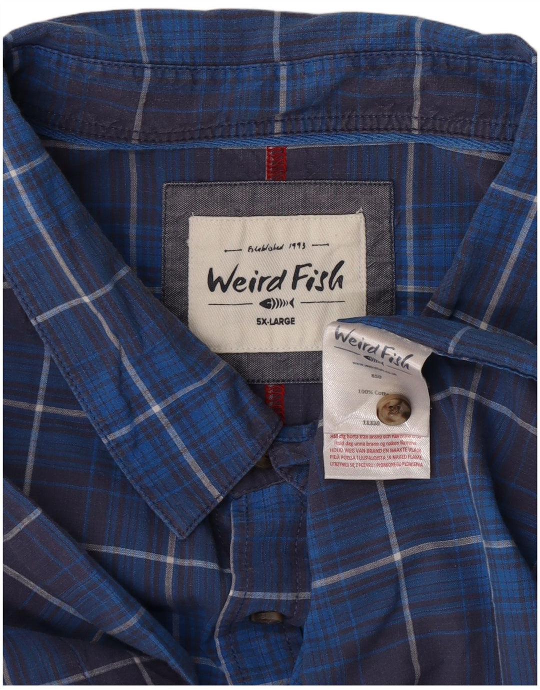 Camicia a maniche corte da uomo Weird Fish 5XL in cotone a quadri blu