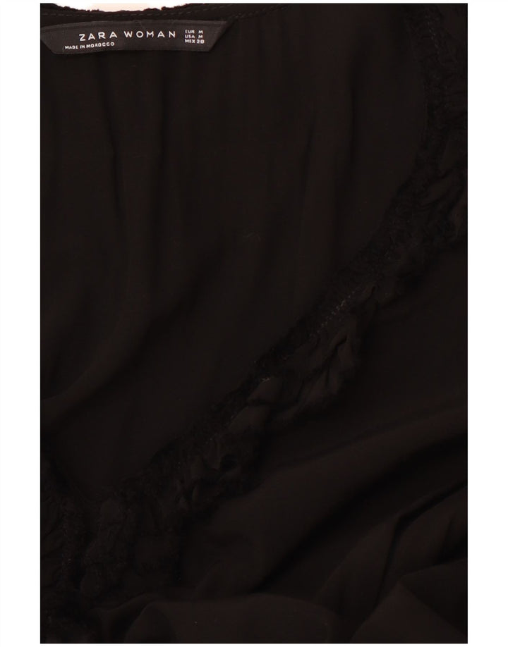 Abito da donna a trapezio a maniche lunghe con volant sul davanti ZARA UK 12 medio nero
