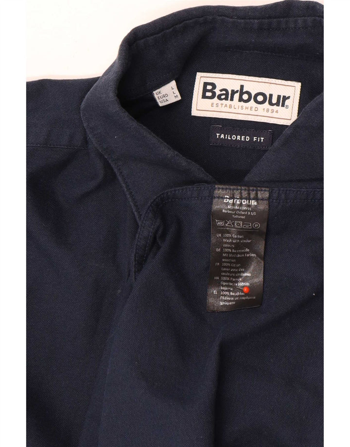 Barbour Uomo Camicia a maniche corte su misura in cotone medio blu navy