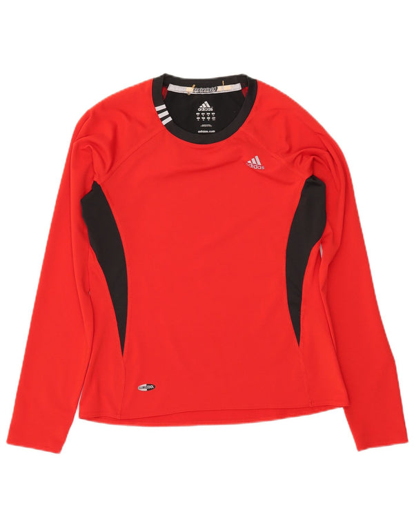 Top ADIDAS da donna Climacool a maniche lunghe UK 12 Medium Red Colourblock