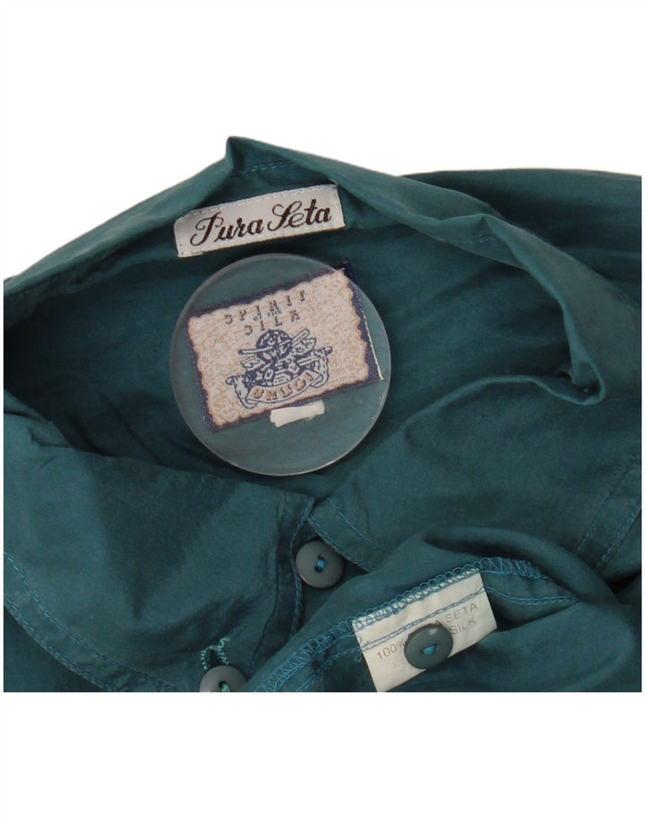 Camicia ampia da uomo a maniche corte VINTAGE in seta verde medio