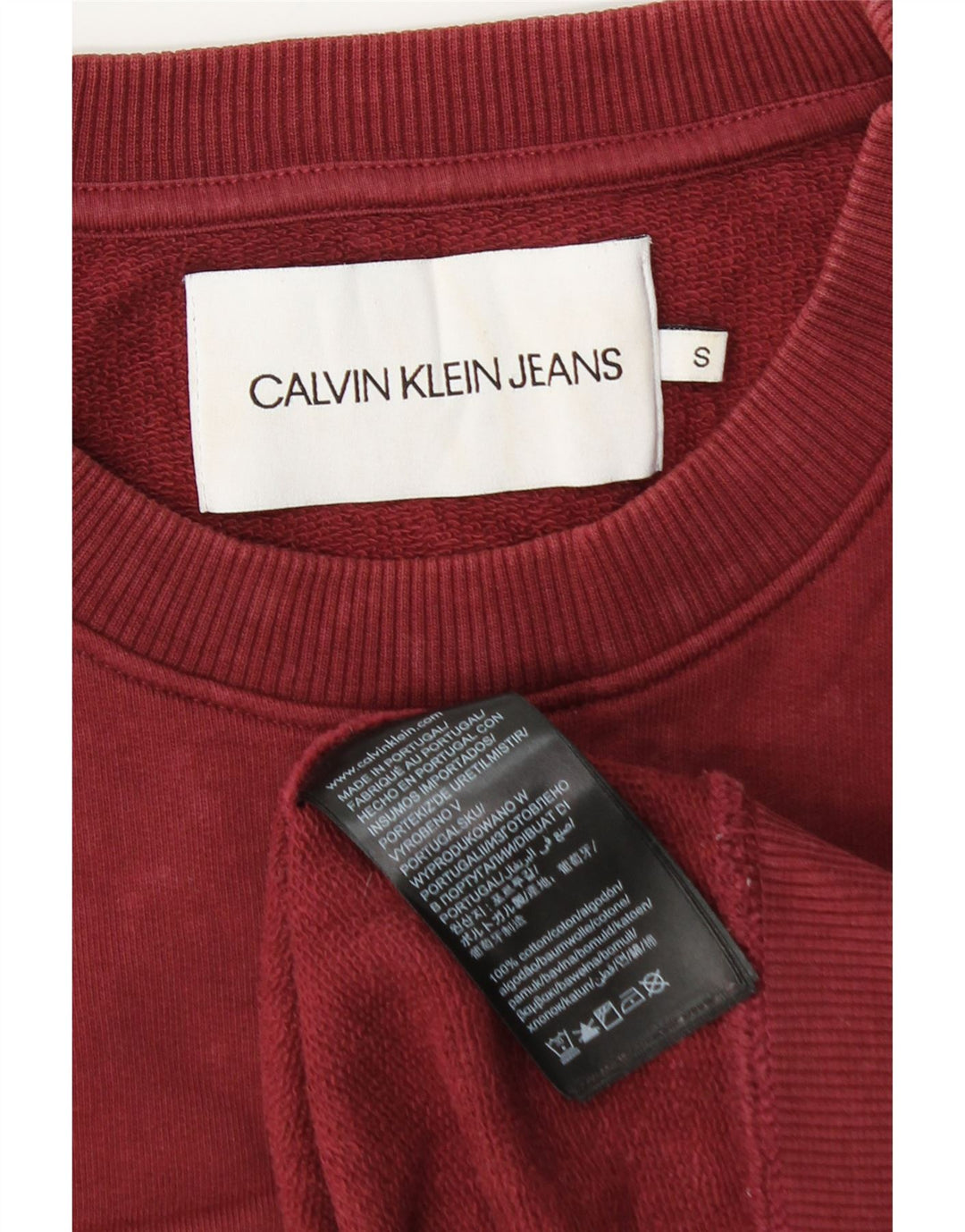 CALVIN KLEIN JEANS Felpa con grafica da uomo Maglione piccolo in cotone bordeaux