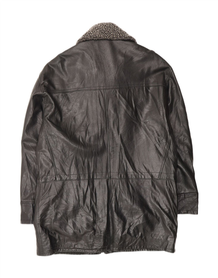 Cappotto in pelle vestibilità ampia da uomo VINTAGE UK 38 Pelle nera media