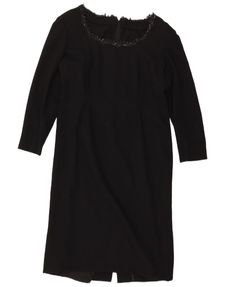Abito tubino a maniche lunghe da donna VINTAGE UK 14 grande nero
