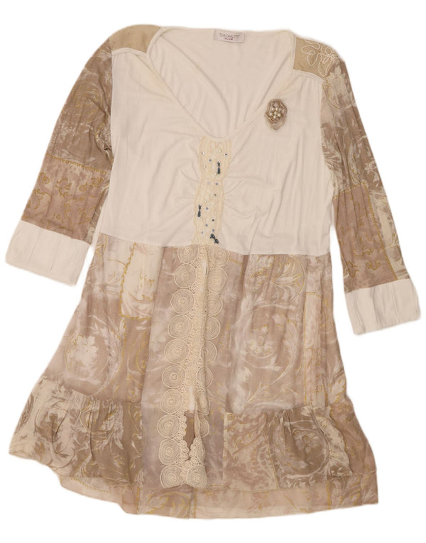 Abito a trapezio da donna con maniche a 3/4 Elisa Cavaletti UK 12 Paisley marrone medio