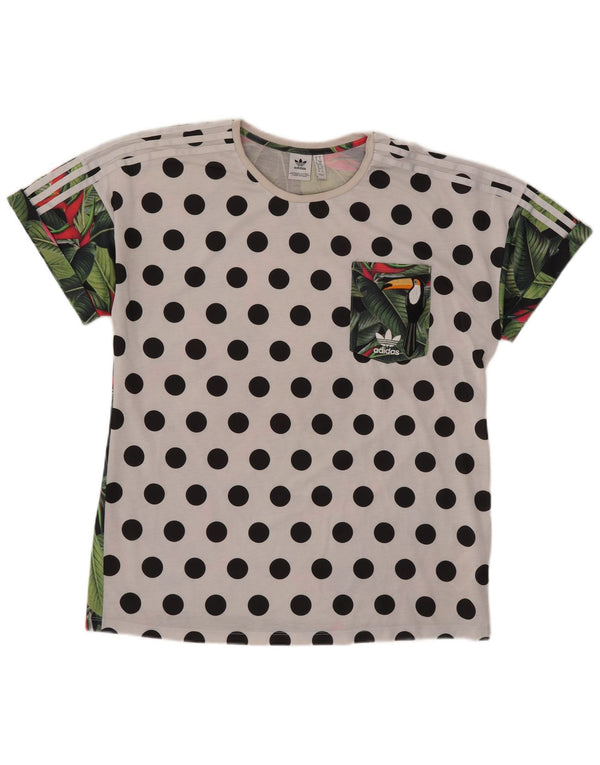 Adidas T-shirt grafica oversize da donna Top UK 10 Small White Pois