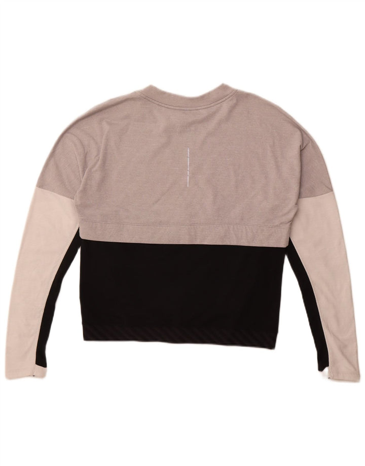 Maglia Nike Dri Fit da donna a maniche lunghe UK 10 Small Grigio Colourblock in poliestere