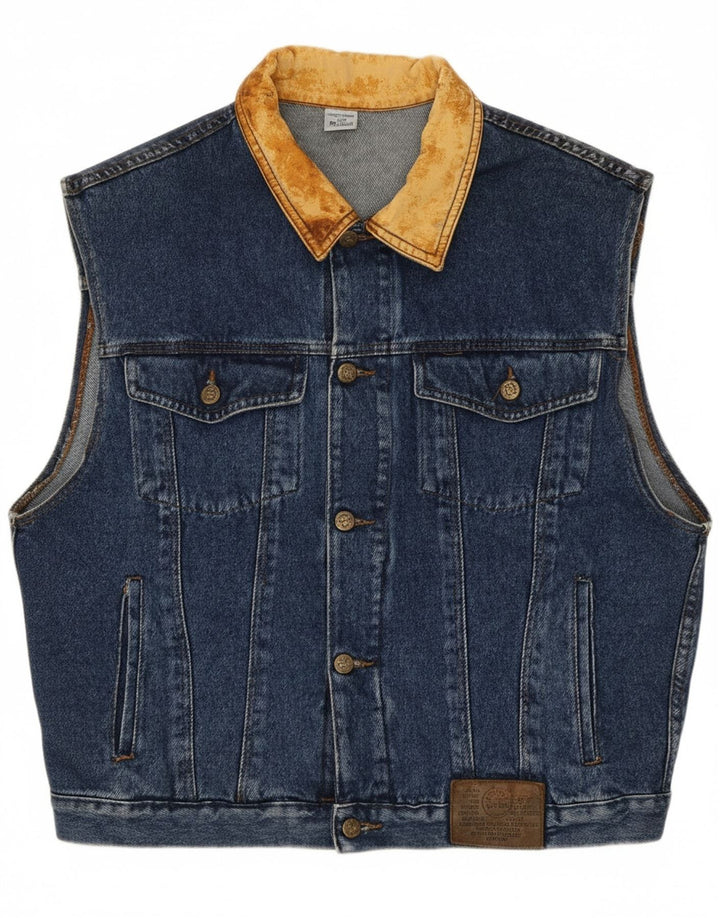 MASH Mens Denim Gilet IT 48 Medium Blue Cotton