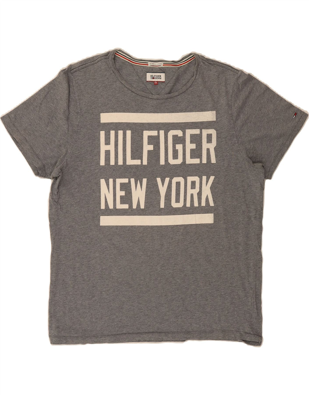 TOMMY HILFIGER Mens Graphic T-Shirt Top 2XL Grey Vintage Tommy Hilfiger and Second-Hand Tommy Hilfiger from Messina Hembry 