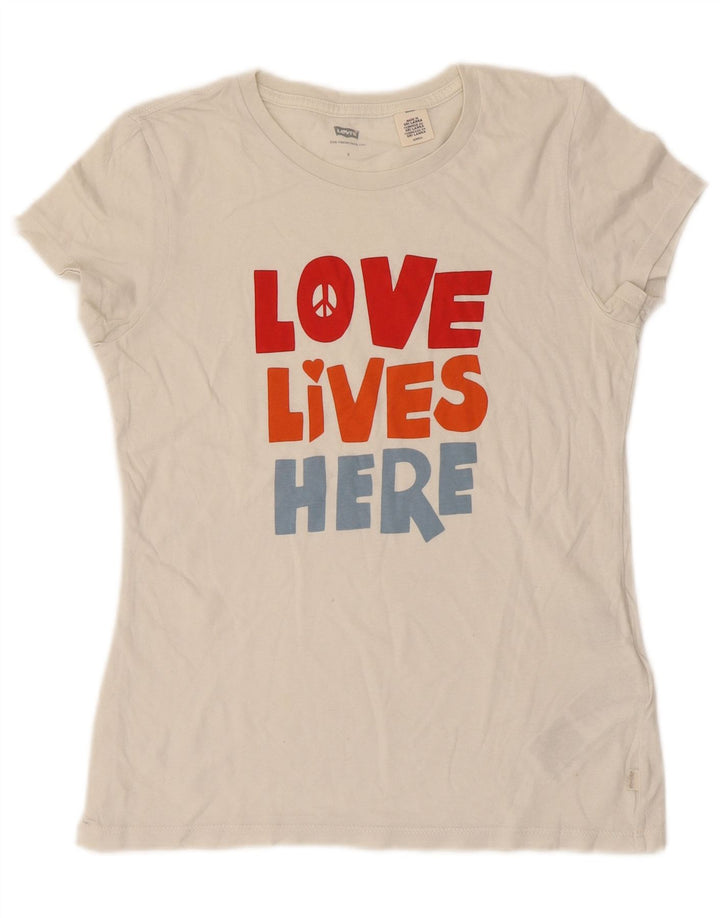 T-shirt grafica da donna Levi's Top UK 8 Small in cotone bianco