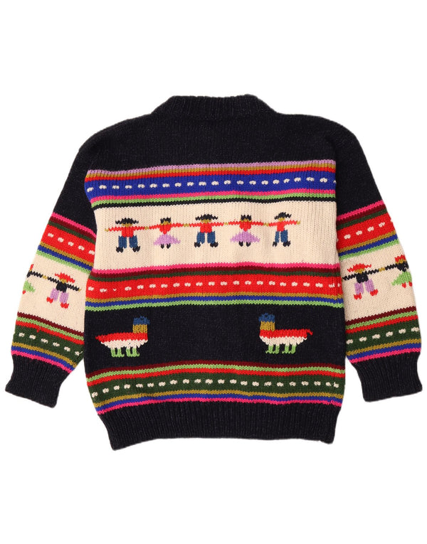 Maglione cardigan grafico da donna vintage UK 14 grandi strisce blu navy