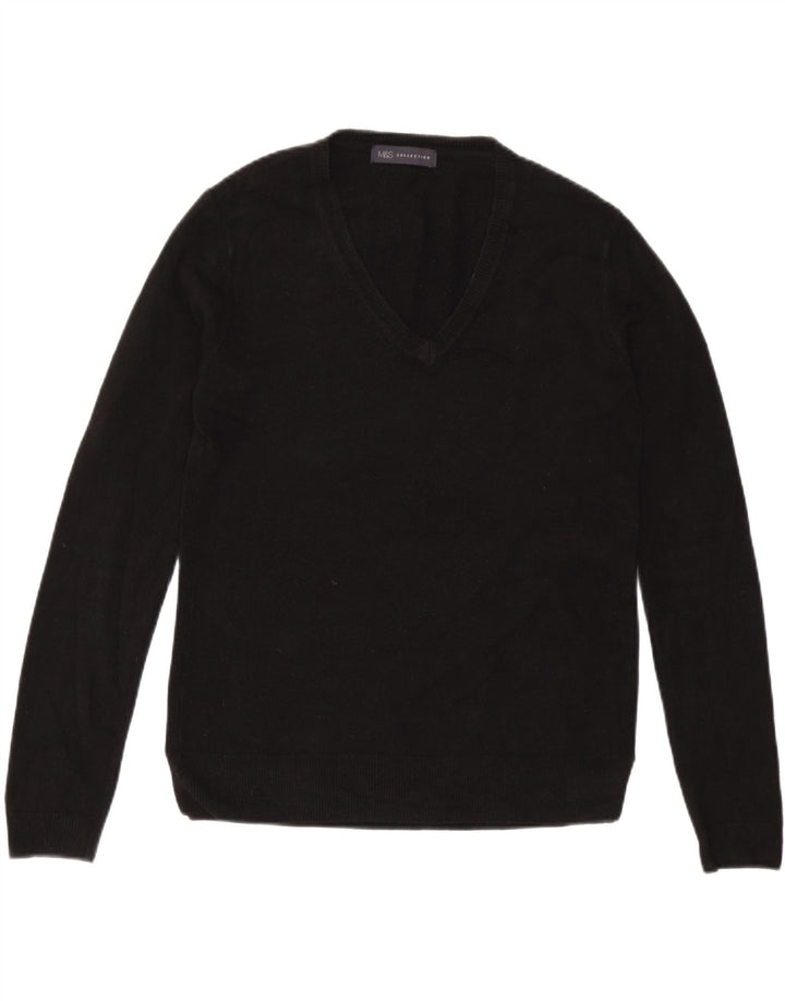 Maglione da donna con scollo a V Marks & Spencer UK 12 Acrilico nero medio