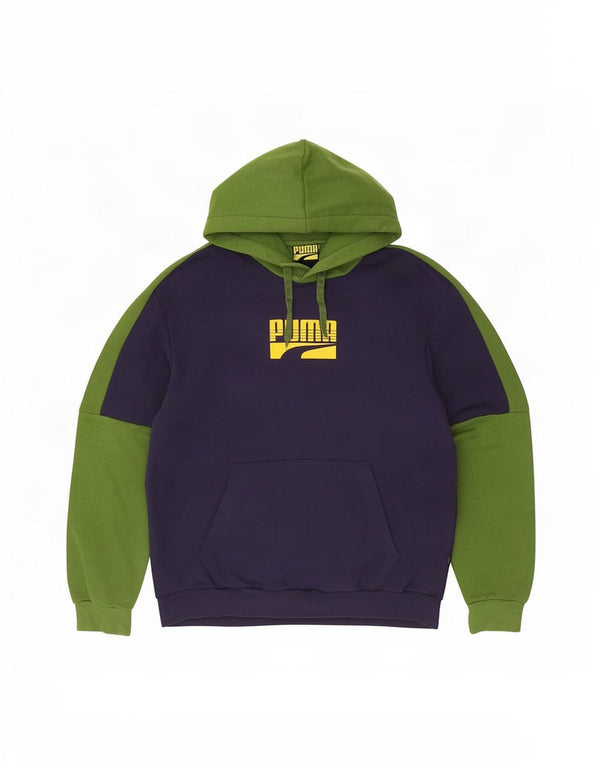 Felpa con cappuccio grafica da uomo Puma Large in cotone color block blu navy