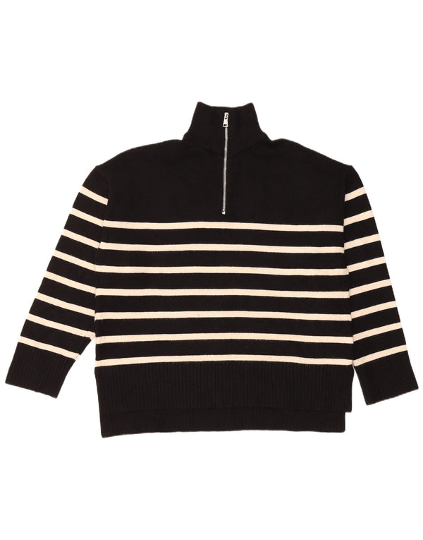 Maglione Zara da donna con collo e zip UK 14 Viscosa a righe nere medie