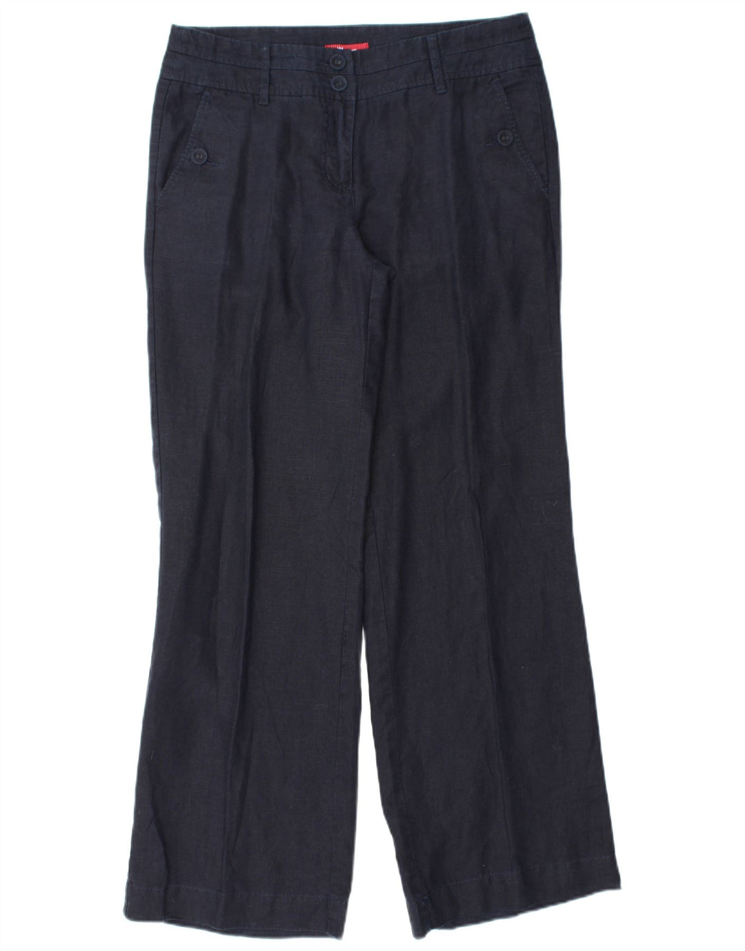 MONSOON Pantaloni chino da donna a gamba larga UK 10 Small W32 L31 Lino blu navy