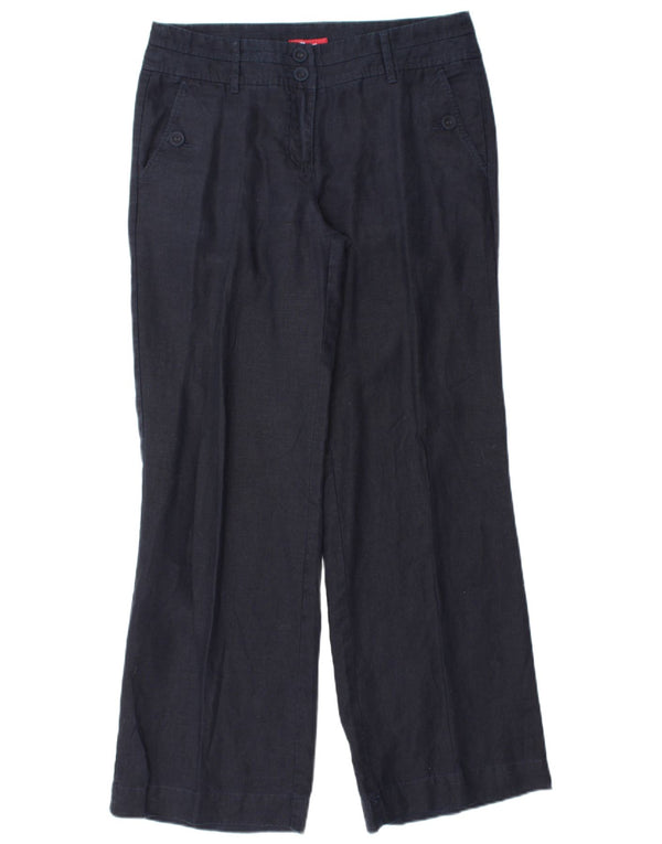 MONSOON Pantaloni chino da donna a gamba larga UK 10 Small W32 L31 Lino blu navy