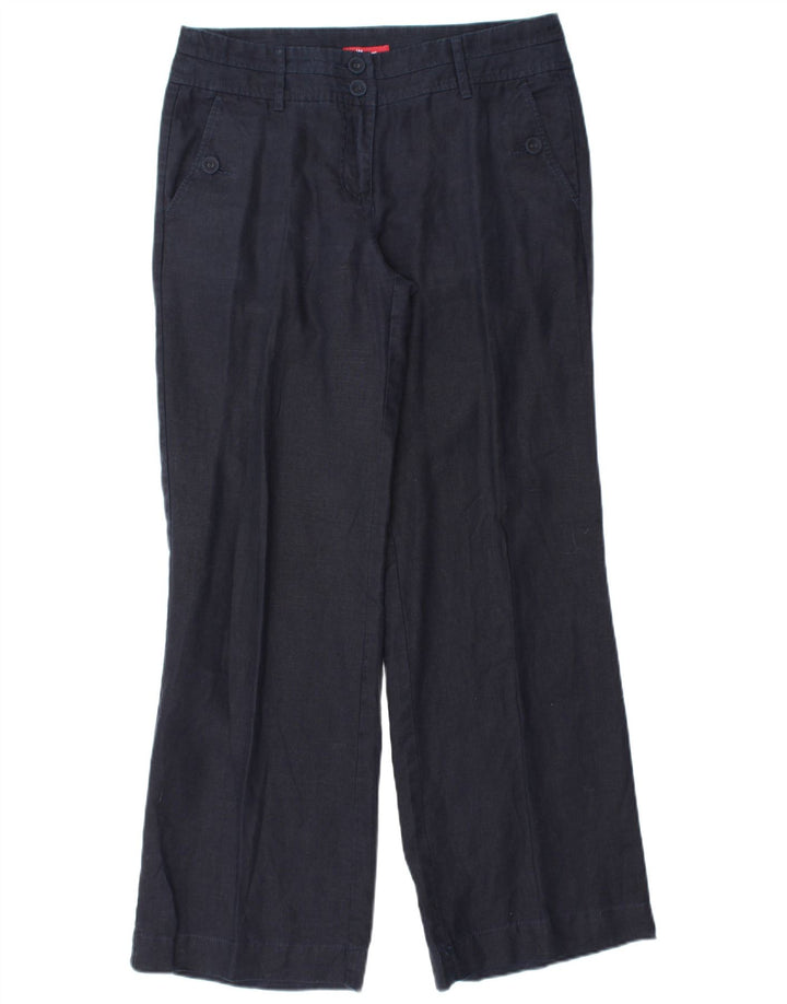 MONSOON Pantaloni chino da donna a gamba larga UK 10 Small W32 L31 Lino blu navy