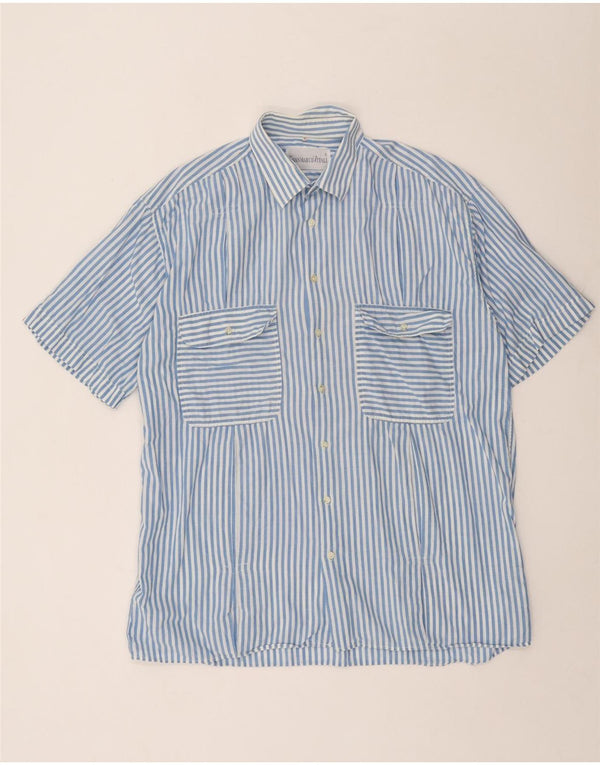 Camicia vintage da uomo a maniche corte XL a righe blu